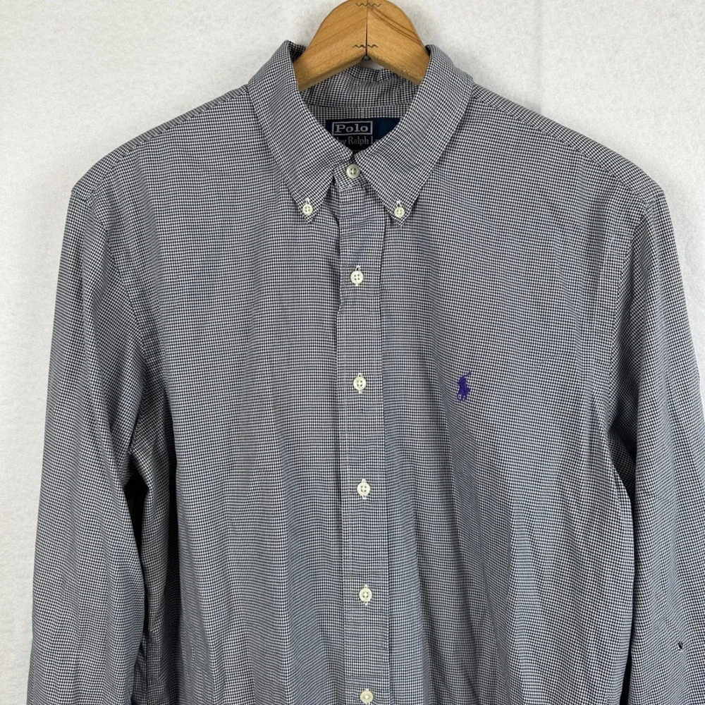 Polo Ralph Lauren Custom Fit Houndstooth Button Down Shirt Mens 17/43 Classic‎